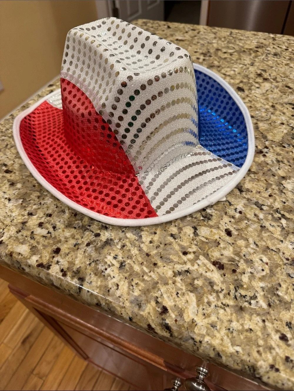 Festive Sequin Cowboy Hat - Red, White & Blue